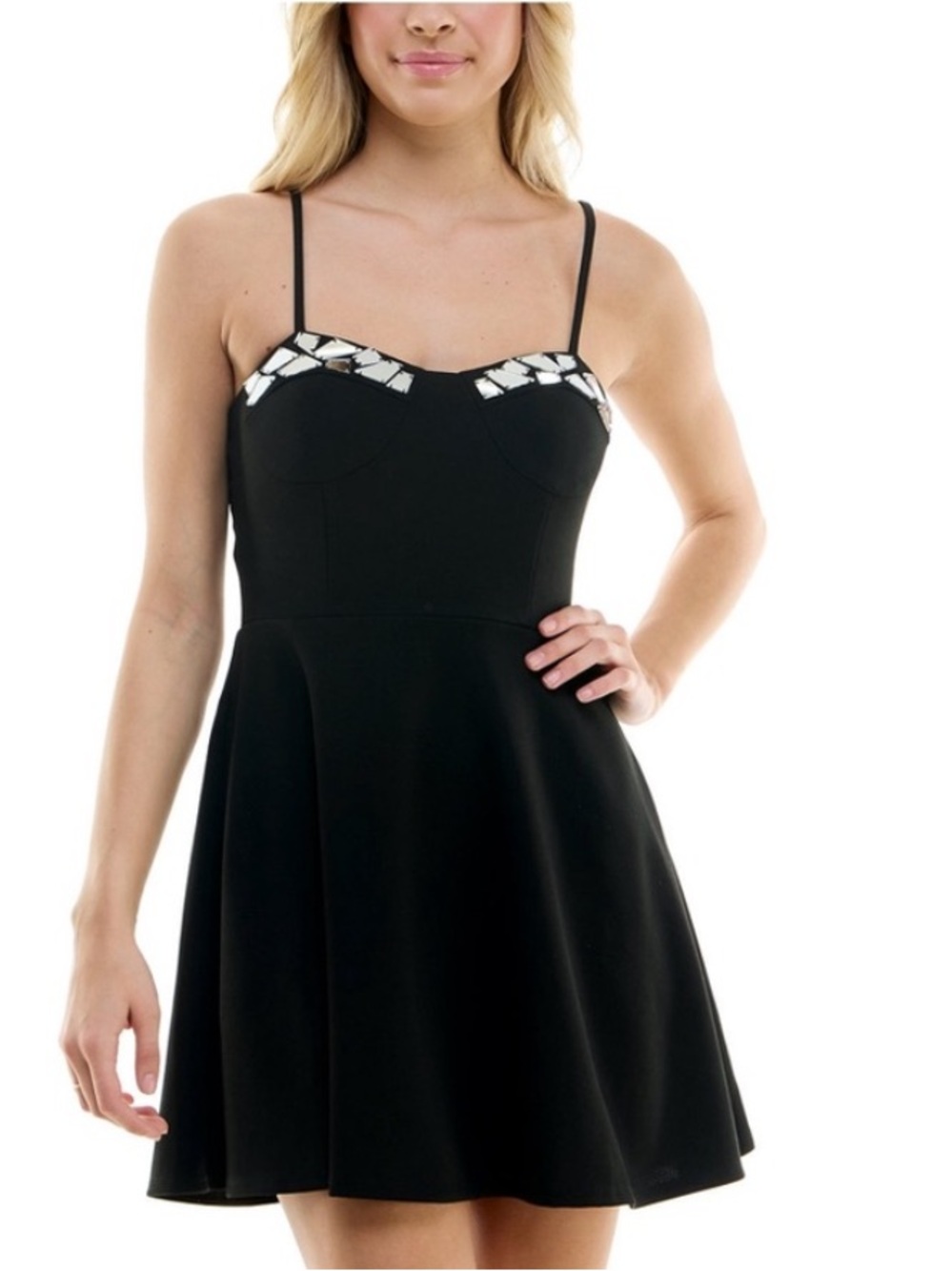 Juniors' Sleeveless Mirror-Trim A-Line Dress sz 7 NWT